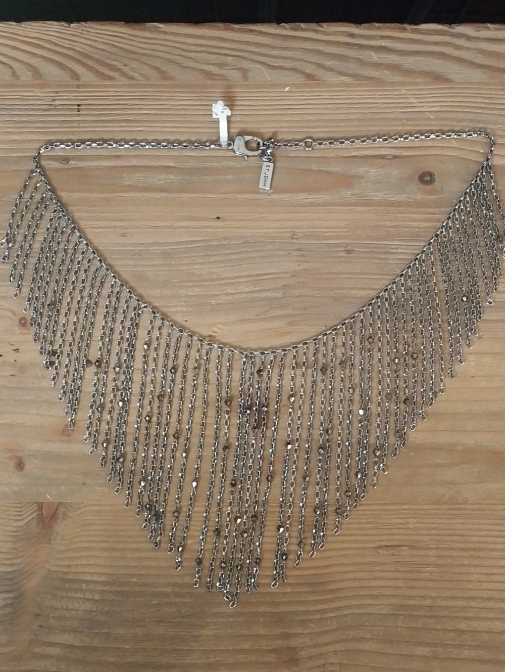 St. John Jewelry Waterfall Fringe Necklace Silver Sparkle Gorgeous Accesory New